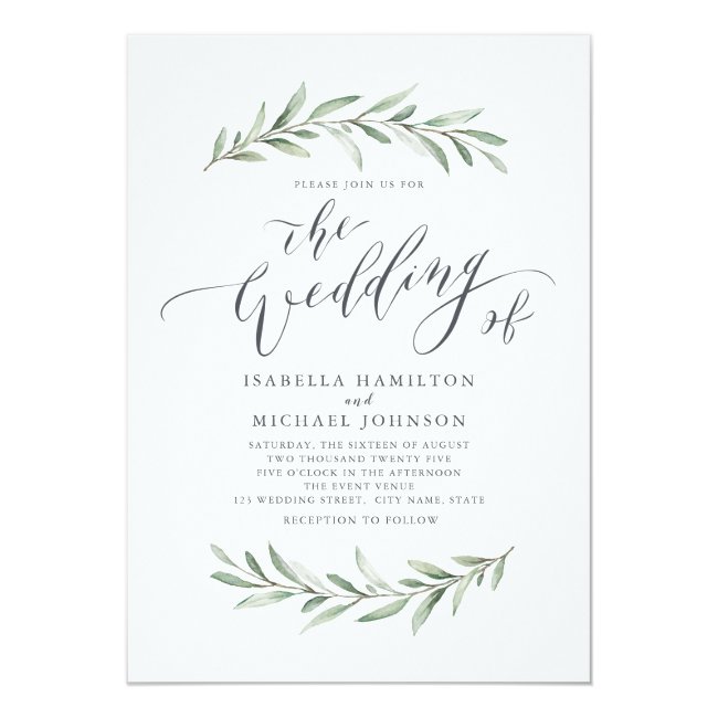 Simple calligraphy rustic greenery wedding invitation