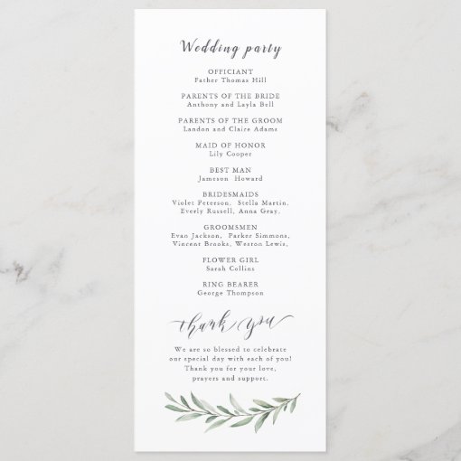 Simple calligraphy rustic greenery wedding program | Zazzle