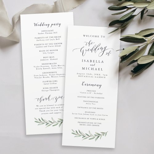 Simple calligraphy rustic greenery wedding program