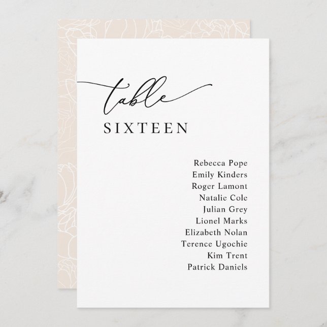 Simple Calligraphy Rustic Seat Plan Table Cards (Front/Back)