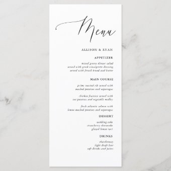 Simple Calligraphy Rustic Wedding Menus | Zazzle