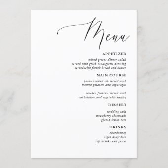 Simple Calligraphy Rustic Wedding Menus | Zazzle