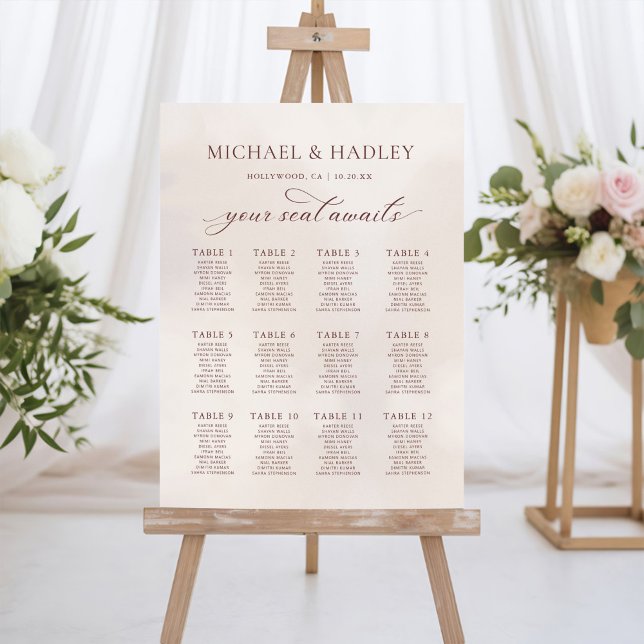 Simple Calligraphy Rustic Wedding Seating Chart Foam Board (Creator Uploaded)