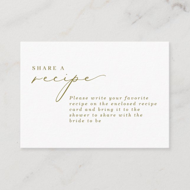 Simple Calligraphy Sage Bridal Shower Recipe Enclosure Card (Front)