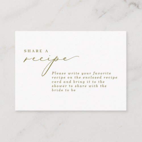 Simple Calligraphy Sage Bridal Shower Recipe Enclosure Card