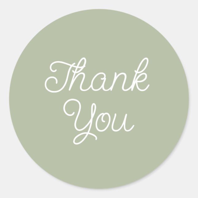 Simple Calligraphy Sage Green Flat Thank You Card Classic Round Sticker (Front)