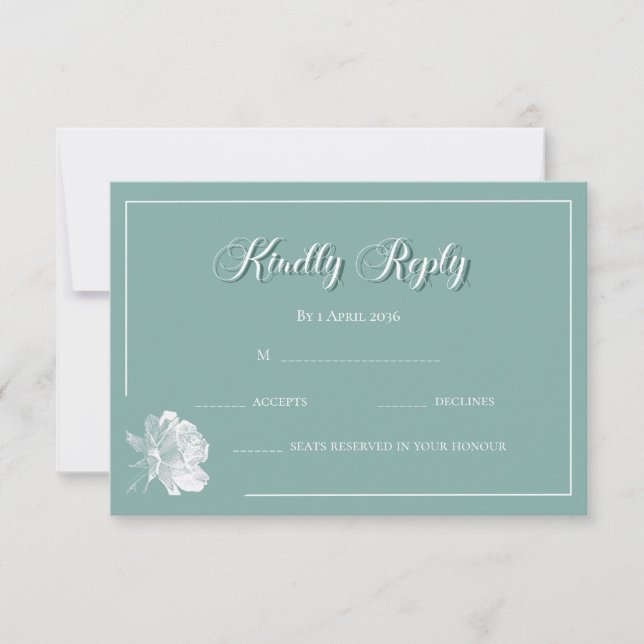 Simple Calligraphy Sage Green Floral Wedding RSVP Note Card (Front)