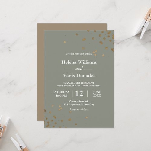   Simple Calligraphy Sage Green  Gold  Invitation