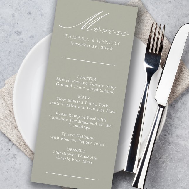 Simple Calligraphy Sage Green Wedding Menu (Creator Uploaded)