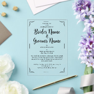 Simple Calligraphy Script Black & White Wedding Acrylic Invitations
