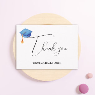 Simple Calligraphy Script Blue Graduation Thank You Card