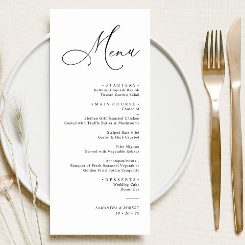 Simple Calligraphy Script Blush Wedding Dinner Menu