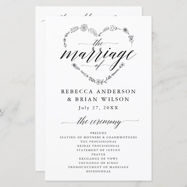Simple Calligraphy Script Elegant Wedding Program (Front/Back)
