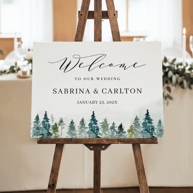 Simple Calligraphy Script Forest Wedding Welcome Foam Board (Creator Uploaded)