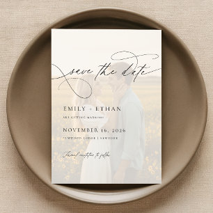 Simple Calligraphy Script Overlay Photo Wedding Save The Date