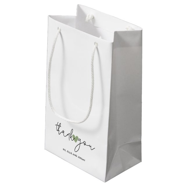 Simple Calligraphy Script Sage Green Heart Wedding Small Gift Bag (Back Angled)