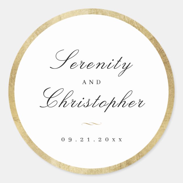 Simple calligraphy script simple wedding favors classic round sticker (Front)