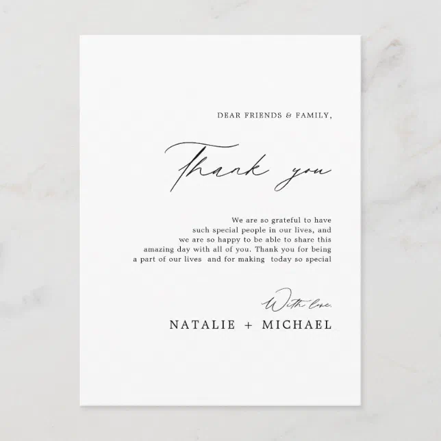 Simple Calligraphy Script Thank You Reception Card | Zazzle