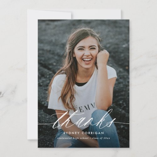 Simple Calligraphy Script Two Photo Graduation Thank You Card