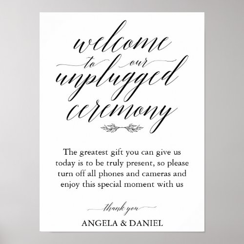 Simple Calligraphy Script Unplugged Wedding Sign