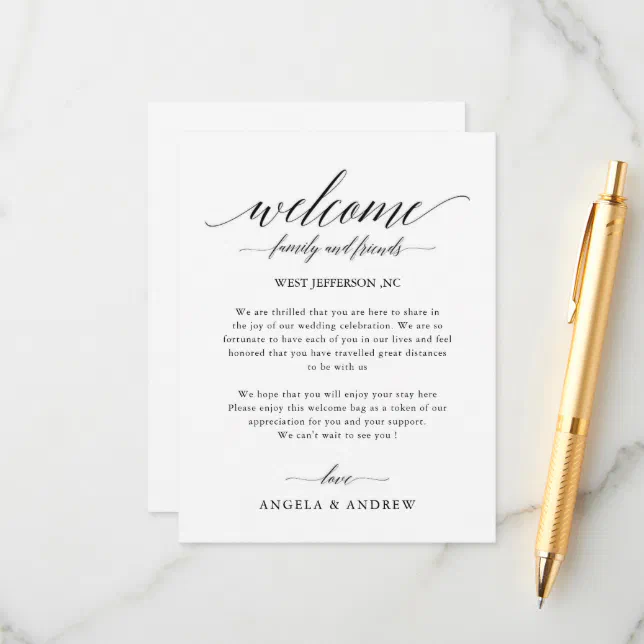 Simple Calligraphy Script Wedding Welcome Bag Enclosure Card | Zazzle