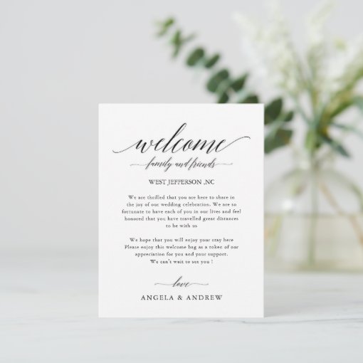 Simple Calligraphy Script Wedding Welcome Bag Enclosure Card | Zazzle