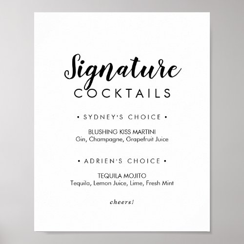 Simple Calligraphy Signature Cocktails Sign