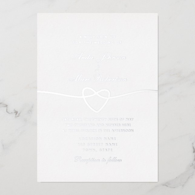 Simple Calligraphy Silver Wedding Foil Invitation (Front)