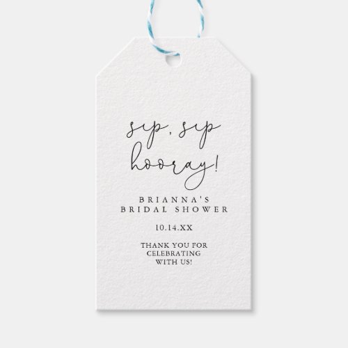 Simple Calligraphy Sip Sip Hooray Bridal Shower  Gift Tags