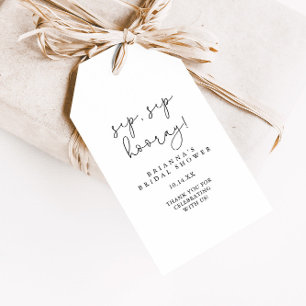 Simple Calligraphy Sip Sip Hooray Bridal Shower Gift Tags