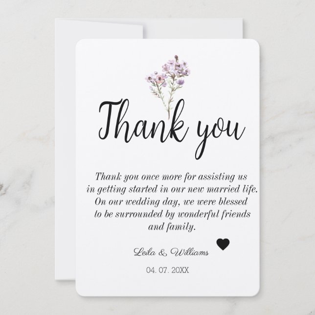 Simple Calligraphy Text Wedding  Thank You Card (Front)
