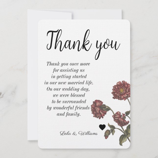 Simple Calligraphy Text Wedding  Thank You Card (Front)
