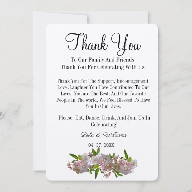 Simple calligraphy Text Wedding  Thank You Card (Front)