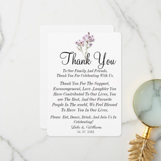 Simple Calligraphy Text Wedding  Thank You Card (Front/Back In Situ)