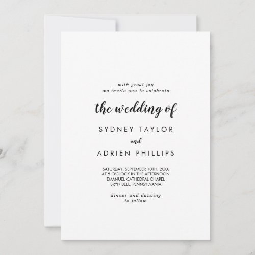 Simple Calligraphy The Wedding Of Invitation