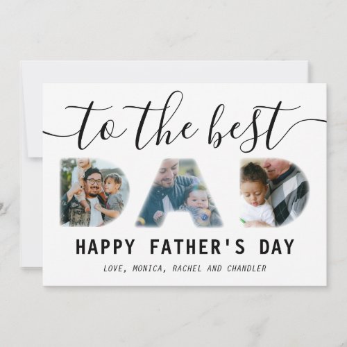 Simple Calligraphy Three Photo DAD Fathers Day Holiday Card