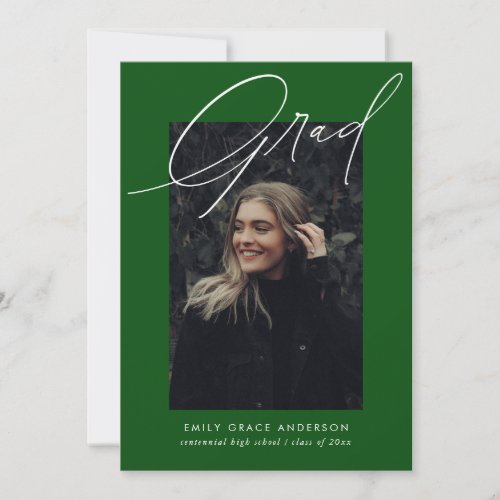 Simple Calligraphy Three Photo Green Graduation Announcement