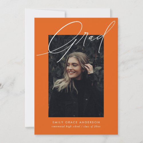 Simple Calligraphy Three Photo Orange Graduation Announcement