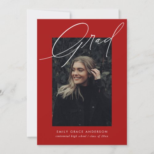 Simple Calligraphy Three Photo Red Graduation Announcement