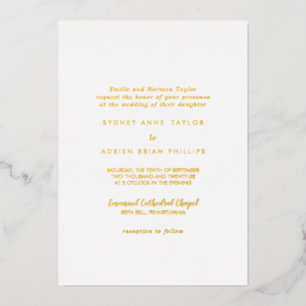 Simple Calligraphy Traditional Wedding Gold Foil Invitation