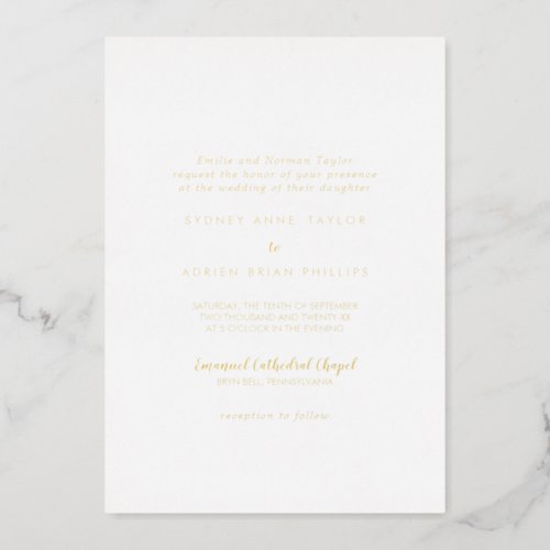 Simple Calligraphy Traditional Wedding Gold Foil Invitation