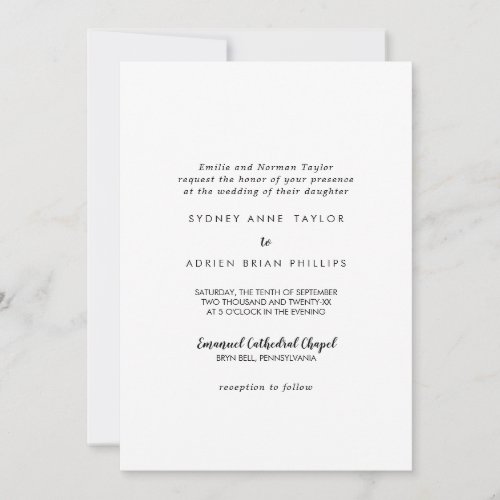 Simple Calligraphy Traditional Wedding Invitation