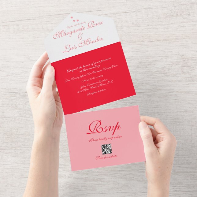  Simple Calligraphy Valentines Wedding All In One Invitation (Tearaway)