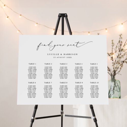 Simple Calligraphy Wedding 10 Tables Seating Plan Foam Board