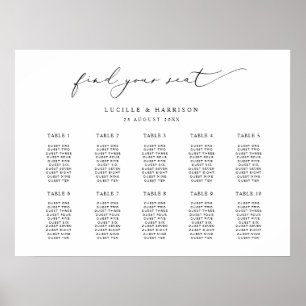 Simple Calligraphy Wedding 10 Tables Seating Plan Poster