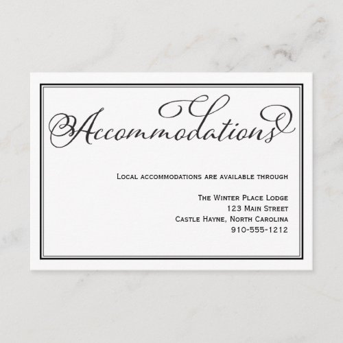 Simple Calligraphy Wedding Accommodations Card