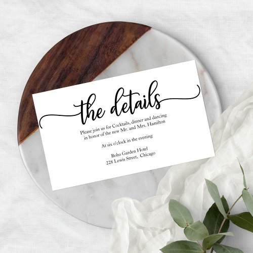 Simple Calligraphy Wedding Details Enclosure Card