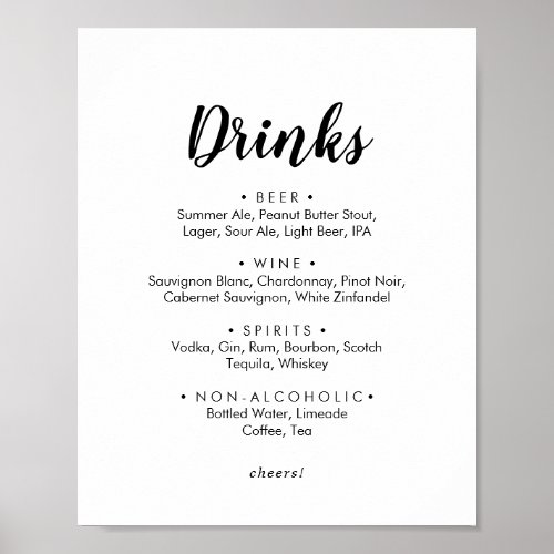 Simple Calligraphy Wedding Drinks Menu Sign