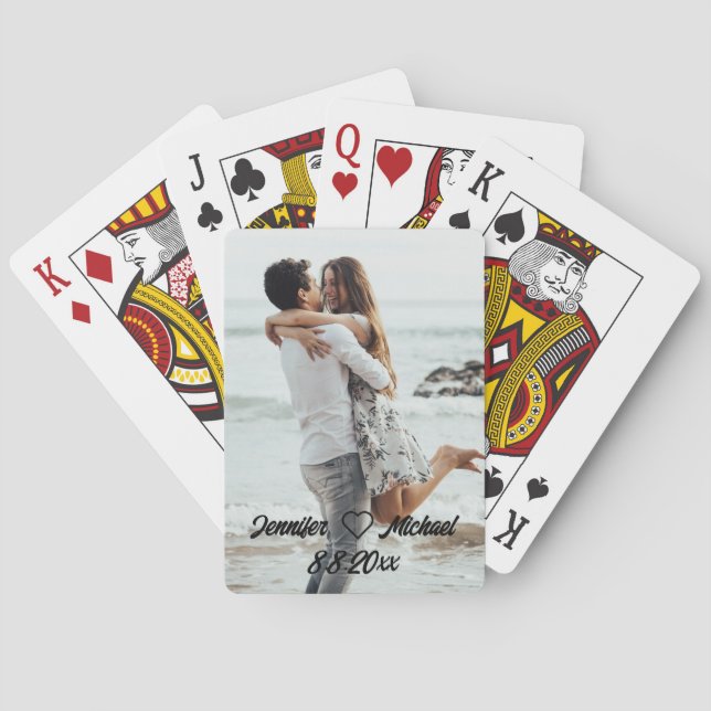 simple calligraphy wedding photo anniversary poker cards (Back)