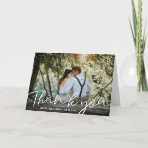 Simple Calligraphy Wedding Photo Letterpress Thank You Card